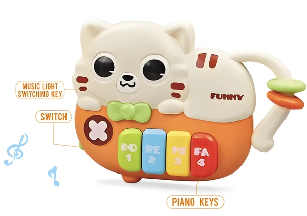 Cat-Shaped Baby Piano Toy | Light & Sound Musical Fun for Little Ones
