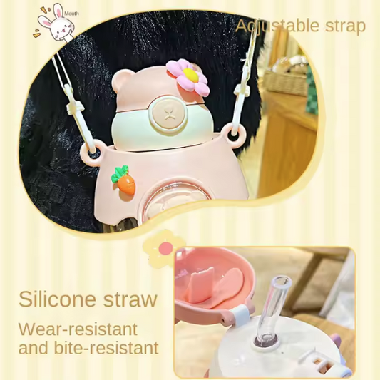 🐰 1L Rabbit Water Bottle with Strap – Adorably Practical