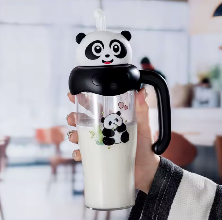 🐾 750ML Panda/Rabbit Cartoon Water Tumbler with Portable Handle