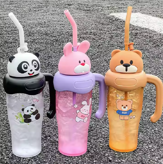 🐾 750ML Panda/Rabbit Cartoon Water Tumbler with Portable Handle