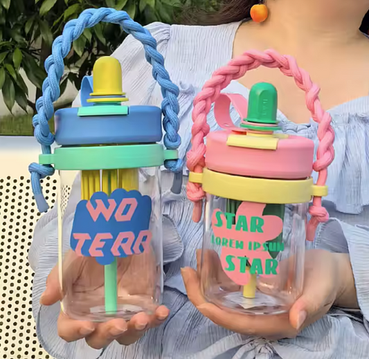 🌈 800ML Transparent Filter Water Bottle – Colourful Lid Sports Cup