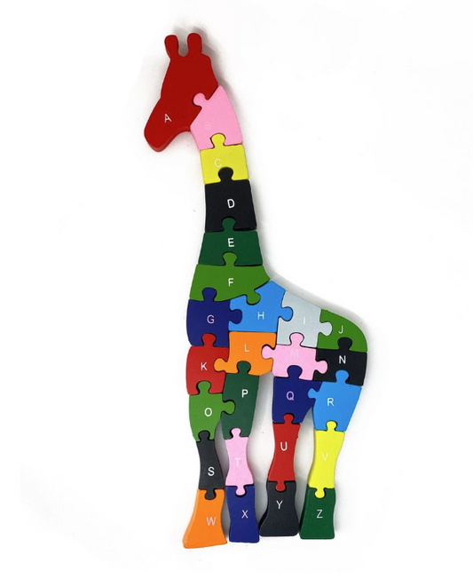 Cartoon 3D Wooden Jigsaw Puzzle – Letters & Numbers in Animal Shapes 🧩🦒🐶