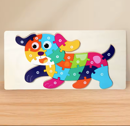 Cartoon 3D Wooden Jigsaw Puzzle – Letters & Numbers in Animal Shapes 🧩🦒🐶