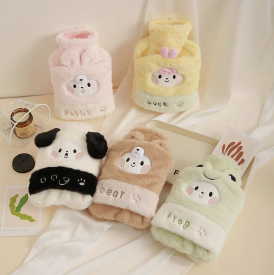 🐻 Cartoon Hot Water Bottle with Hand Warmer – 1L
