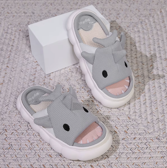 🦈 Cute Cartoon Shark Slippers – Kids 3D Design
