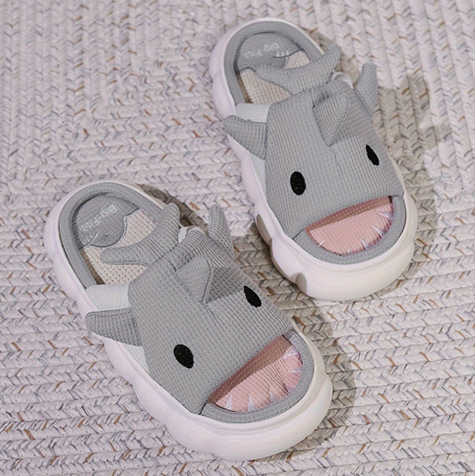 🦈 Cute Cartoon Shark Slippers – Kids 3D Design