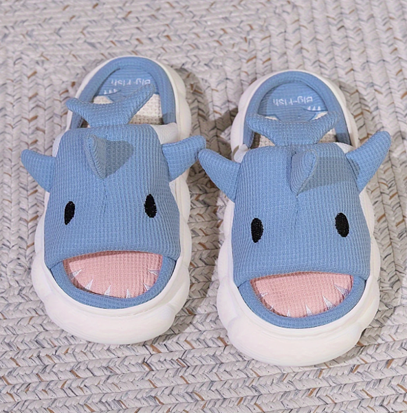 🦈 Cute Cartoon Shark Slippers – Kids 3D Design