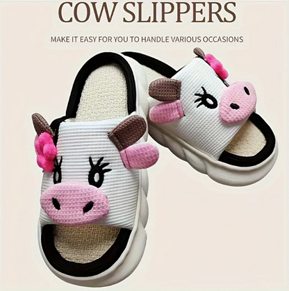 🐄 Moo-Moo Cutie Cow Slippers – White & Pink
