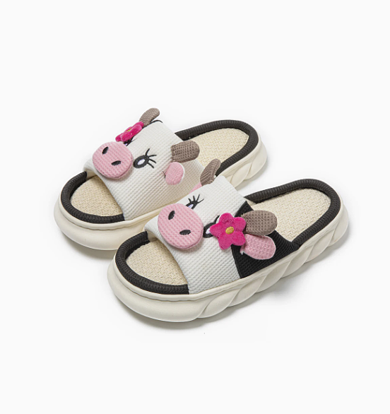 🐄 Moo-Moo Cutie Cow Slippers – White & Pink