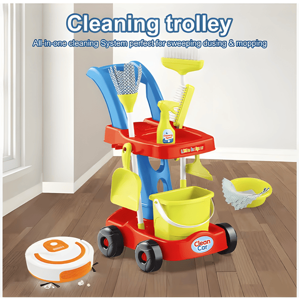 Play & Pretend Cleaning Trolley – 8 Pieces 🧹✨🛒