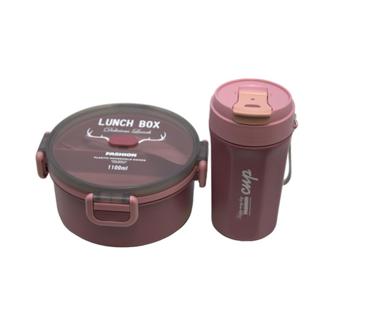 Round Double-Layered Lunch Box (1100ml) + Travel Coffee Cup (500ml) 🍱☕