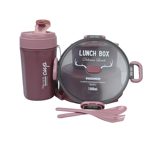 Round Double-Layered Lunch Box (1100ml) + Travel Coffee Cup (500ml) 🍱☕