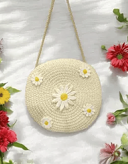 🌼Small Round Daisy Straw Bag – Bright & Breezy Summer Style