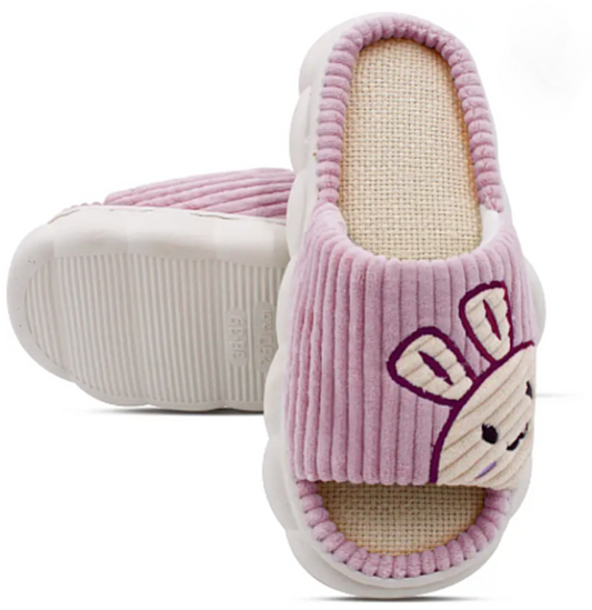 🐰 Soft Bunny Face Slippers – Ribbed Comfort for Little Feet