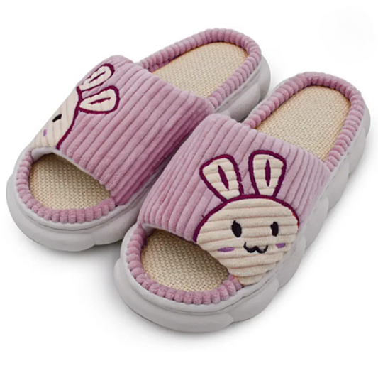 🐰 Soft Bunny Face Slippers – Ribbed Comfort for Little Feet